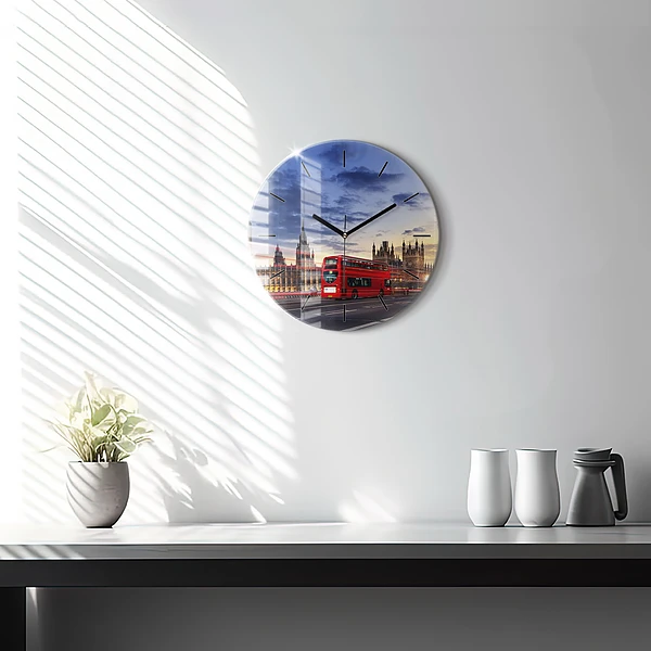 Wanduhr rund Roter Londoner Bus