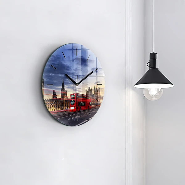 Wanduhr rund Roter Londoner Bus