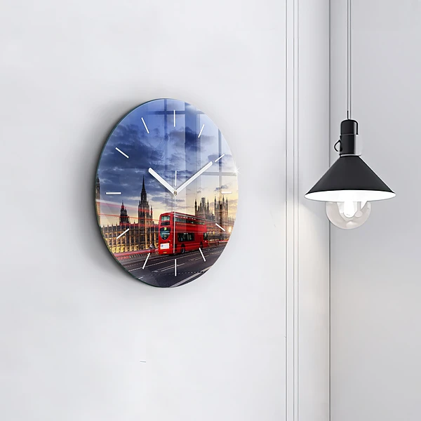 Wanduhr rund Roter Londoner Bus