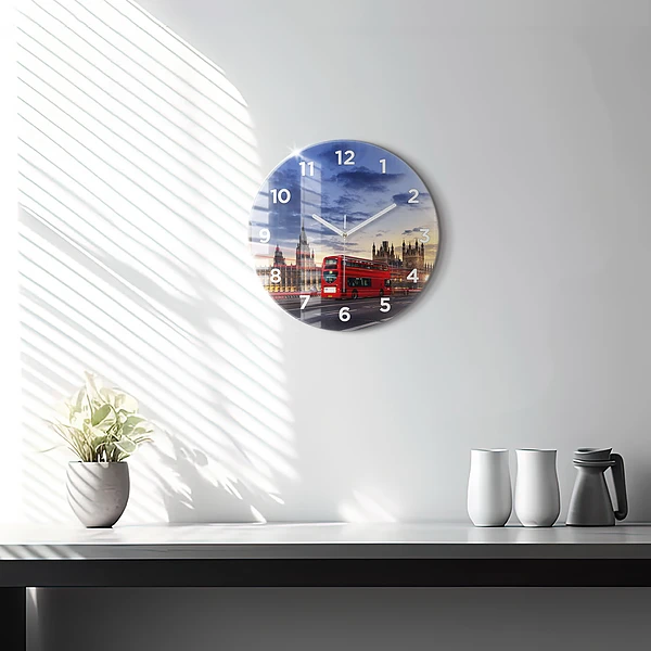 Wanduhr rund Roter Londoner Bus