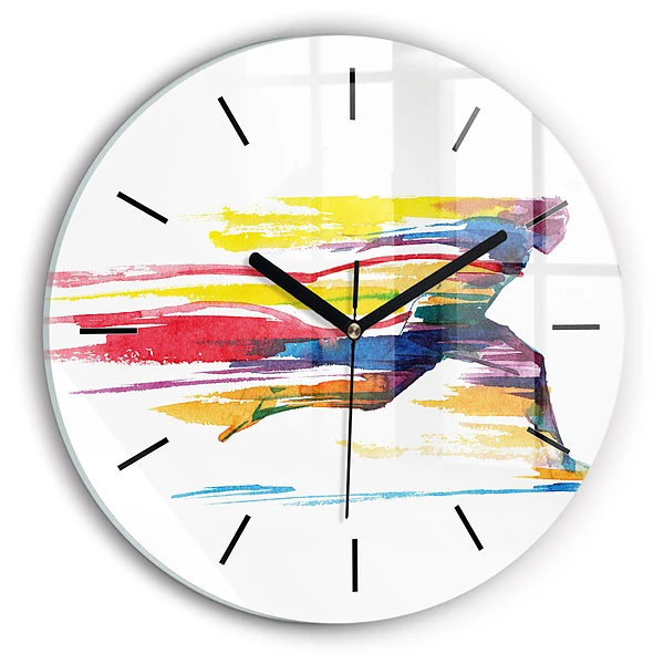 Wanduhr glas rund Illustration eines Läufers