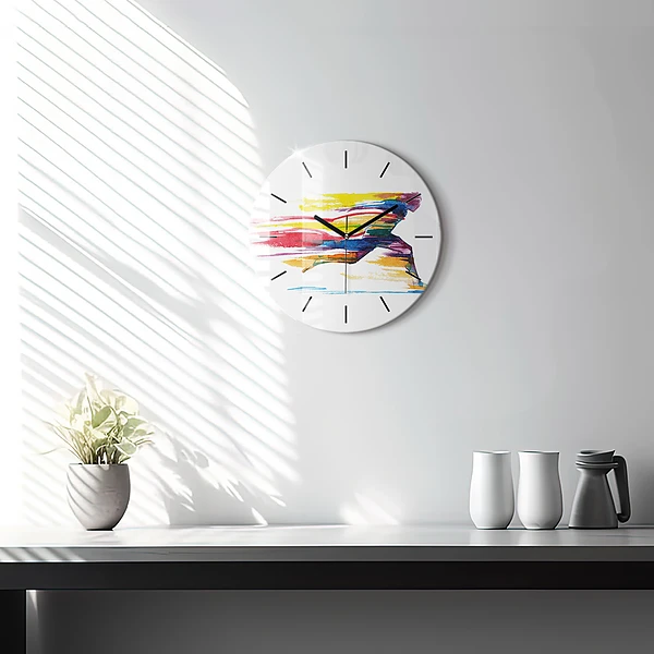 Wanduhr glas rund Illustration eines Läufers