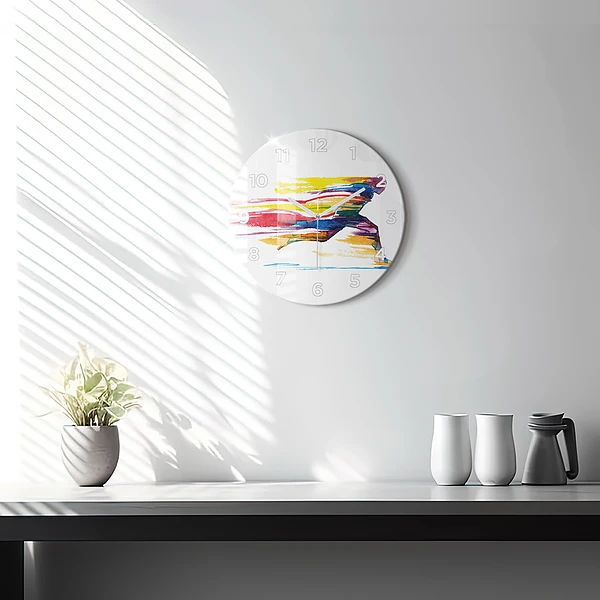 Wanduhr glas rund Illustration eines Läufers