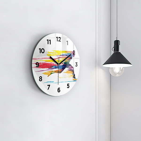 Wanduhr glas rund Illustration eines Läufers