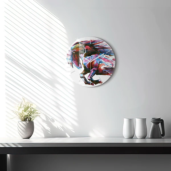 Wanduhr rund Pferd auf der Flucht