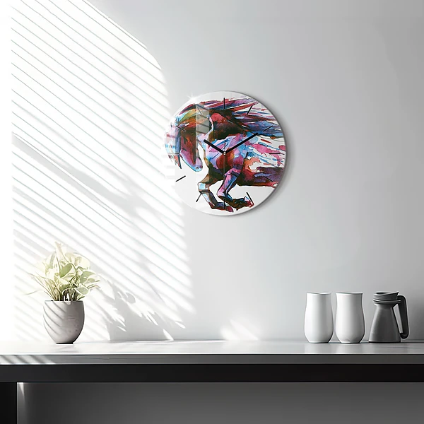 Wanduhr rund Pferd auf der Flucht