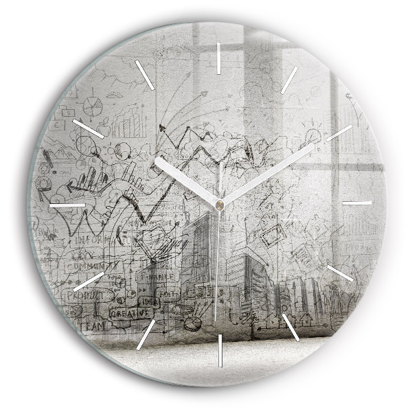 Wanduhr rund mit motiv Skizze einer Stadt