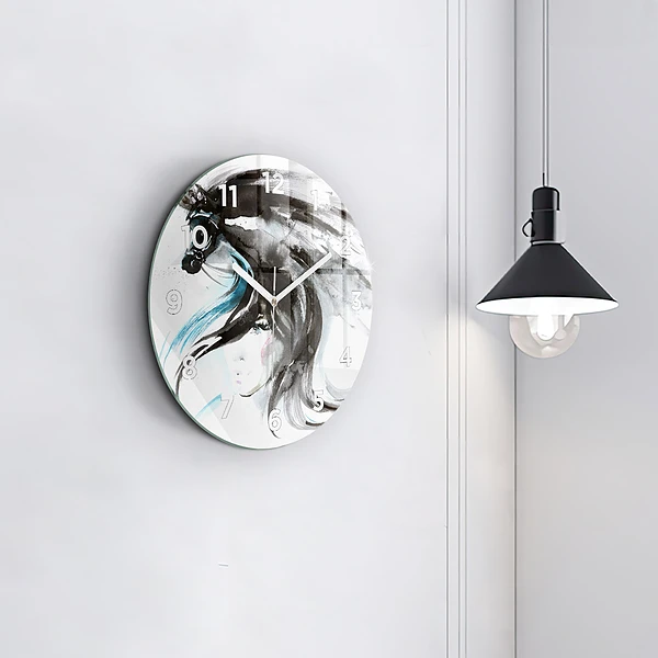 Wanduhr glas rund Abstraktes Pferd und Frau