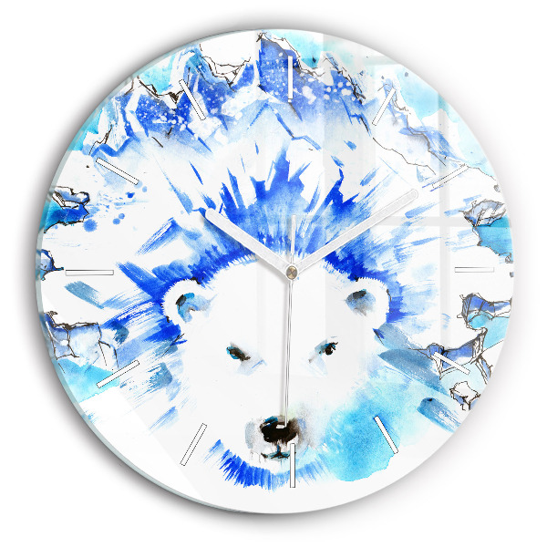Wanduhr glas rund Bär auf einem Hintergrund aus Eis