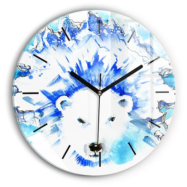 Wanduhr glas rund Bär auf einem Hintergrund aus Eis