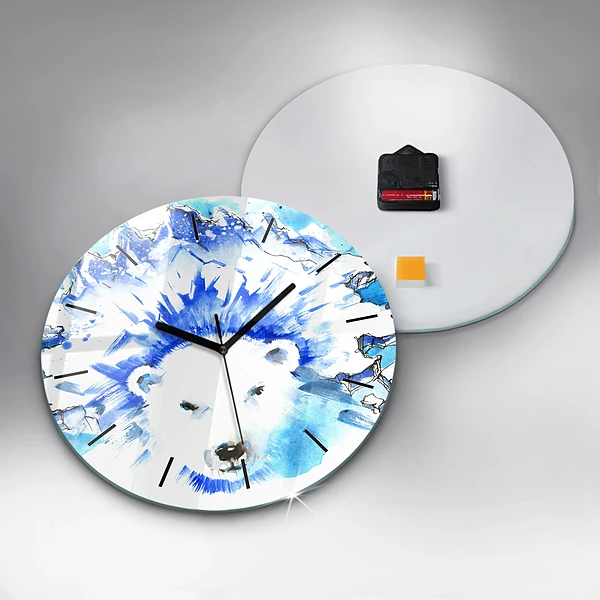 Wanduhr glas rund Bär auf einem Hintergrund aus Eis