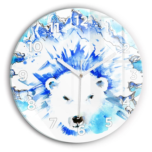 Wanduhr glas rund Bär auf einem Hintergrund aus Eis