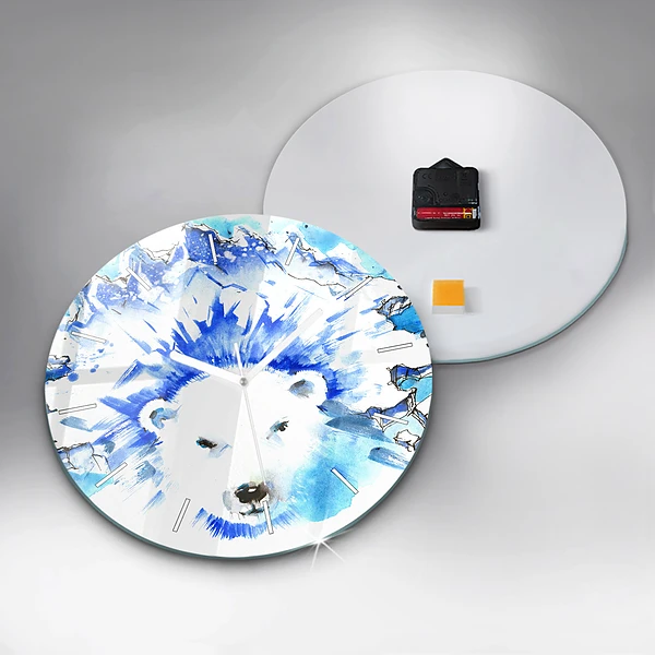 Wanduhr glas rund Bär auf einem Hintergrund aus Eis