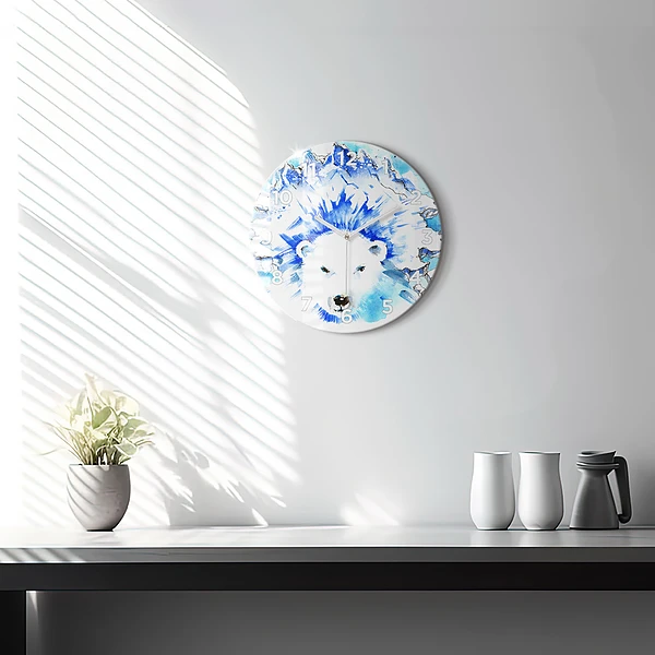 Wanduhr glas rund Bär auf einem Hintergrund aus Eis