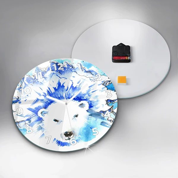 Wanduhr glas rund Bär auf einem Hintergrund aus Eis