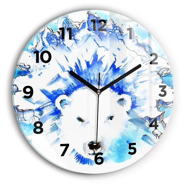 Wanduhr glas rund Bär auf einem Hintergrund aus Eis