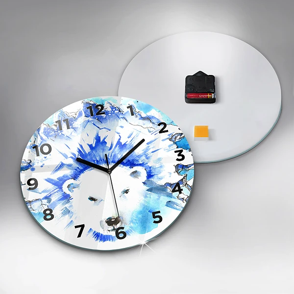 Wanduhr glas rund Bär auf einem Hintergrund aus Eis
