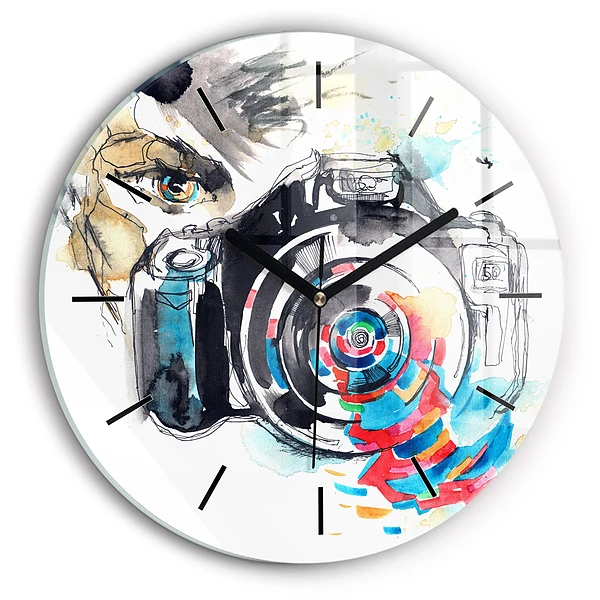 Wanduhr rund Fotografin mit Kamera