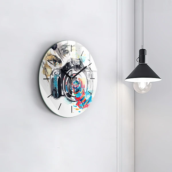 Wanduhr rund Fotografin mit Kamera