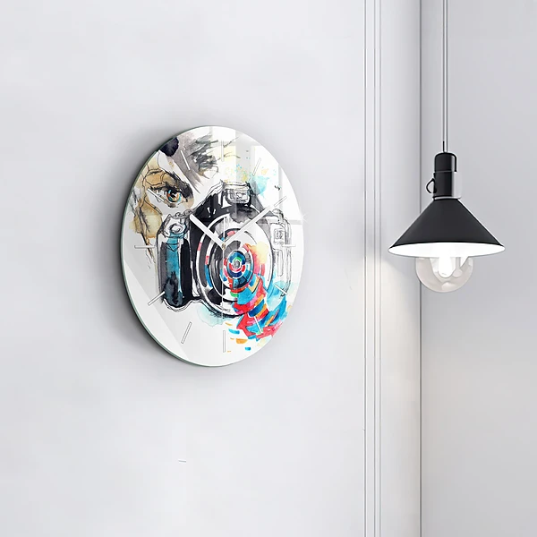 Wanduhr rund Fotografin mit Kamera