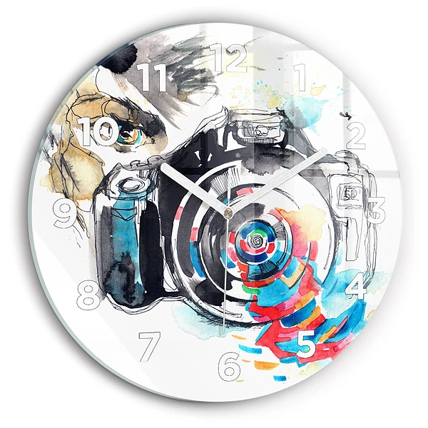 Wanduhr rund Fotografin mit Kamera