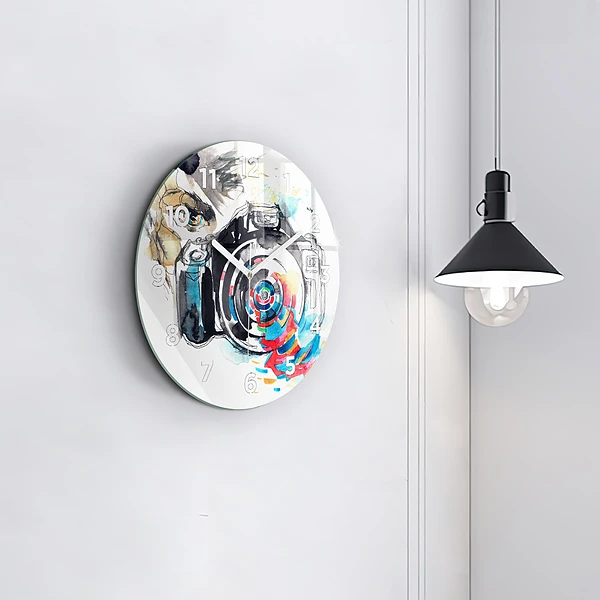 Wanduhr rund Fotografin mit Kamera
