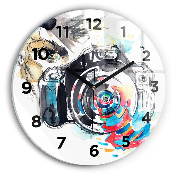 Wanduhr rund Fotografin mit Kamera