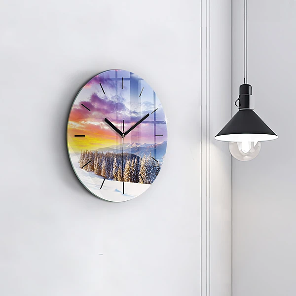 Wanduhr rund mit motiv Winterliche Berglandschaft