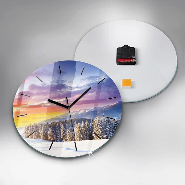 Wanduhr rund mit motiv Winterliche Berglandschaft