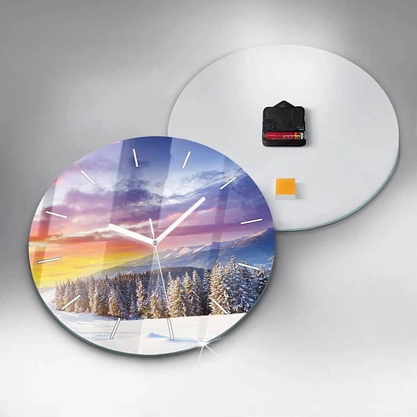 Wanduhr rund mit motiv Winterliche Berglandschaft