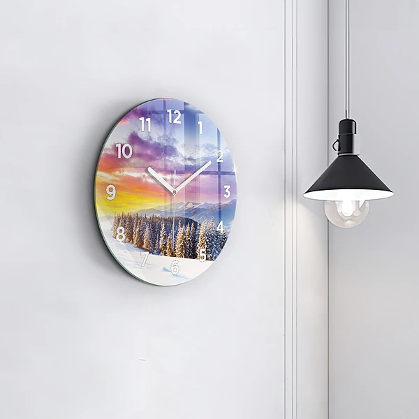 Wanduhr rund mit motiv Winterliche Berglandschaft