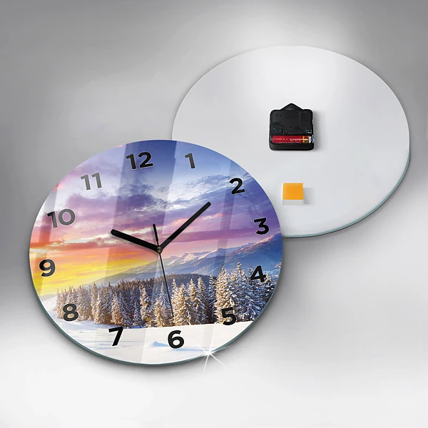 Wanduhr rund mit motiv Winterliche Berglandschaft