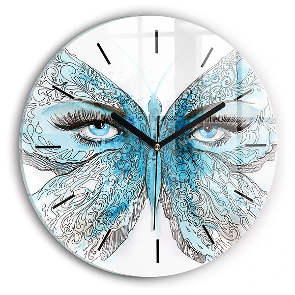 Wanduhr rund mit motiv Gesicht in Form eines Schmetterlings