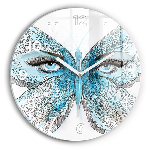 Wanduhr rund mit motiv Gesicht in Form eines Schmetterlings