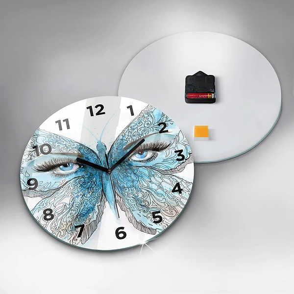 Wanduhr rund mit motiv Gesicht in Form eines Schmetterlings