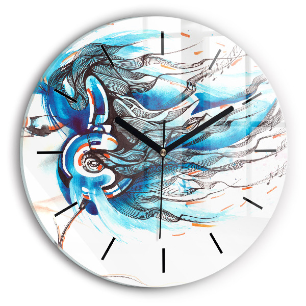 Wanduhr rund mit motiv Illustration eines Kopfhörers