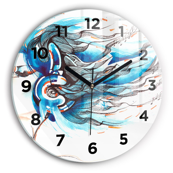 Wanduhr rund mit motiv Illustration eines Kopfhörers
