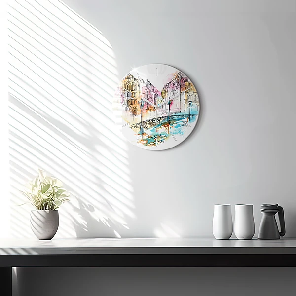Wanduhr rund Gemalte Architektur