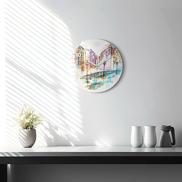 Wanduhr rund Gemalte Architektur