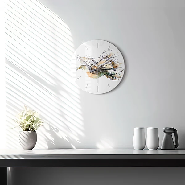 Wanduhr glas rund Vogel-Buch