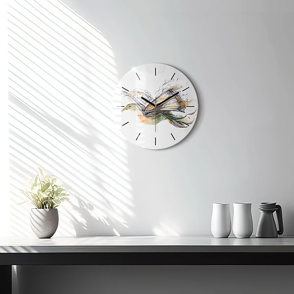 Wanduhr glas rund Vogel-Buch