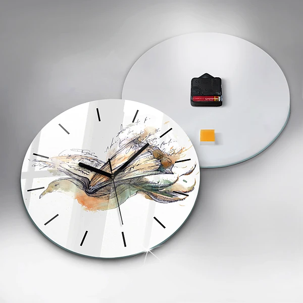 Wanduhr glas rund Vogel-Buch