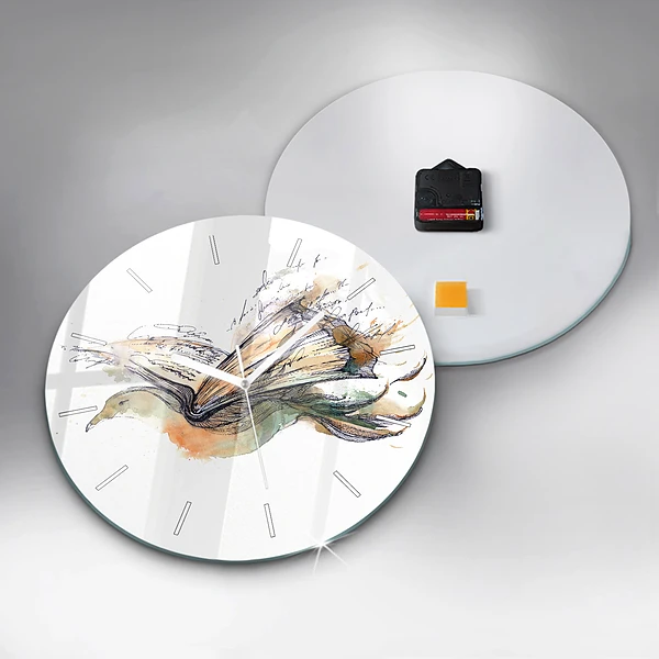 Wanduhr glas rund Vogel-Buch