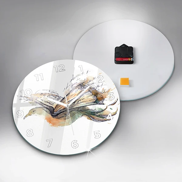 Wanduhr glas rund Vogel-Buch