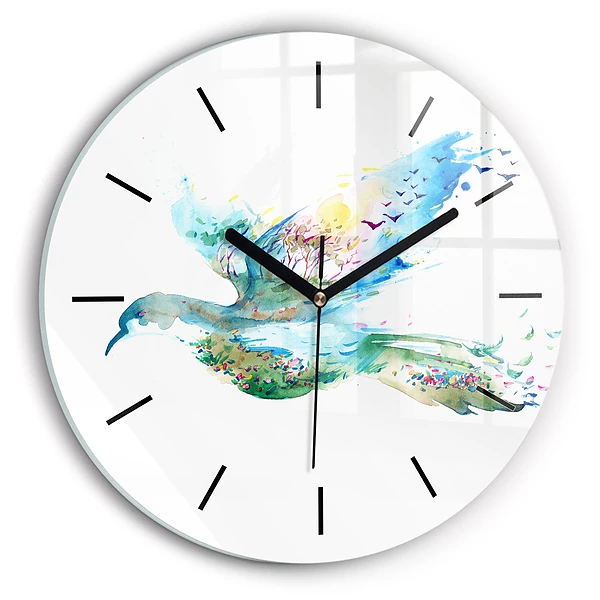 Wanduhr rund mit motiv Vogel und Frühling Abstraktion