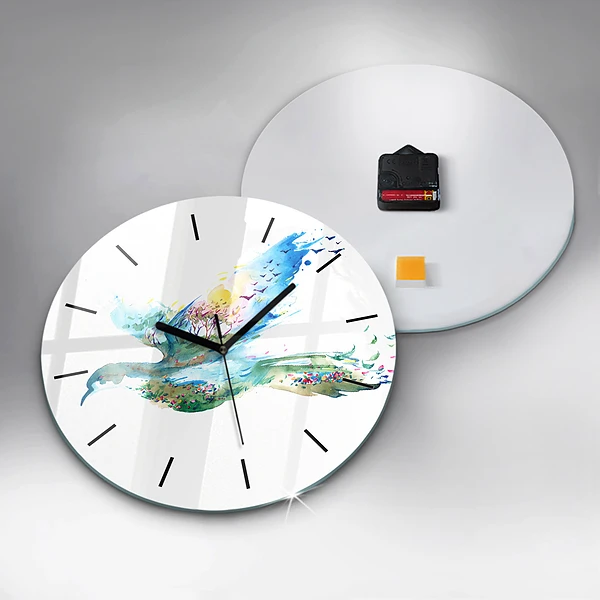 Wanduhr rund mit motiv Vogel und Frühling Abstraktion