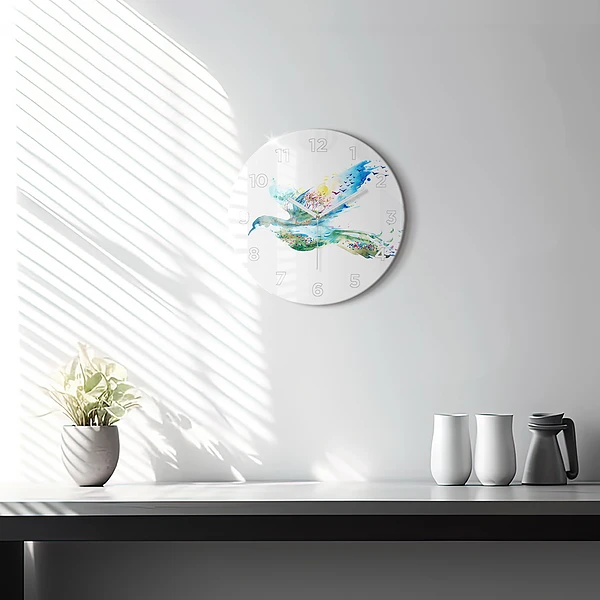 Wanduhr rund mit motiv Vogel und Frühling Abstraktion