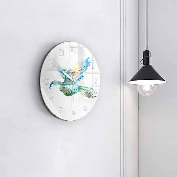 Wanduhr rund mit motiv Vogel und Frühling Abstraktion