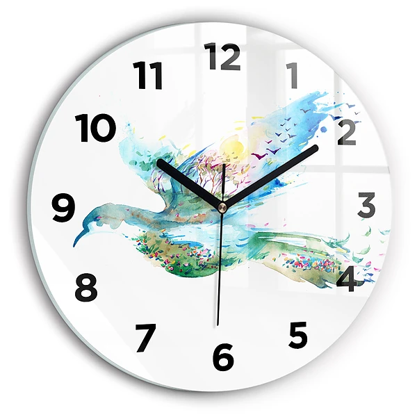 Wanduhr rund mit motiv Vogel und Frühling Abstraktion