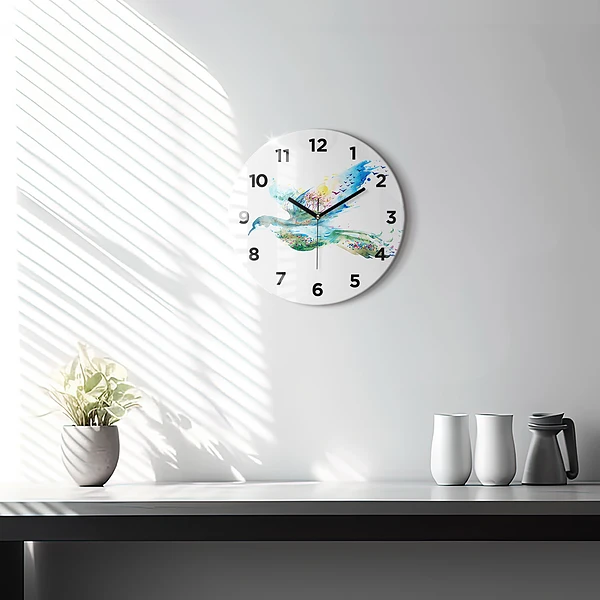 Wanduhr rund mit motiv Vogel und Frühling Abstraktion